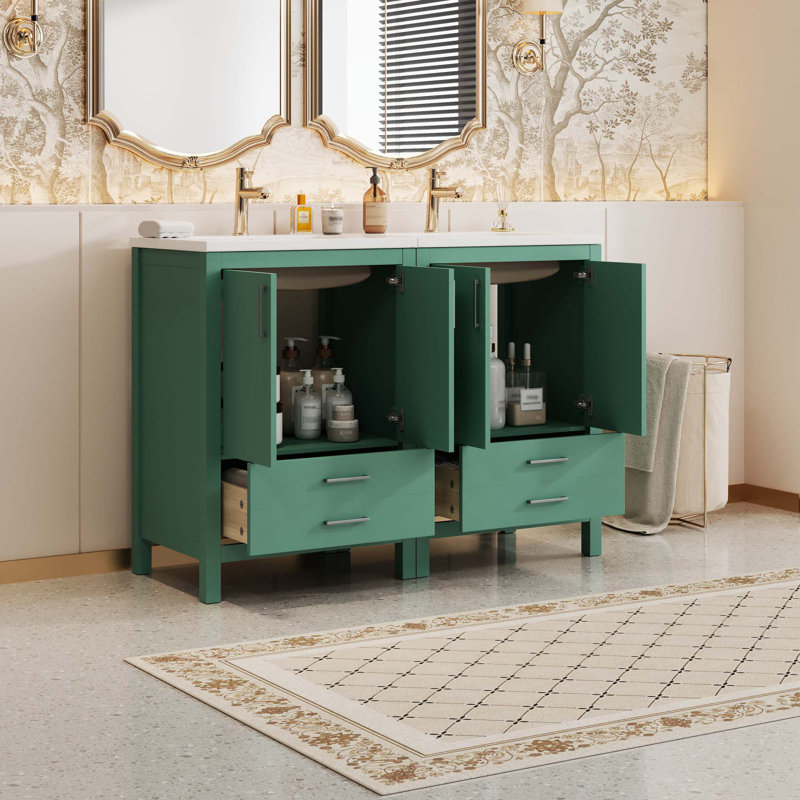 Ensemble de meuble-lavabo 48 po avec lavabo en céramique, meuble Storae autoportant moderne avec poignées, portes à fermeture douce