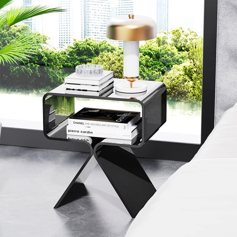Betzabet Acrylic Side Table, Bedside Table Nightstand, Black
