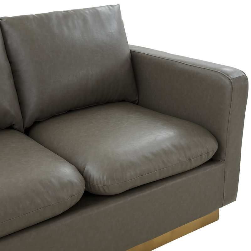 Berengarius Leather Loveseat with Gold Stainless Steel Base, Similicuir gris