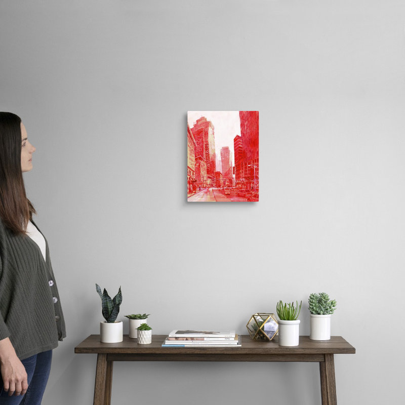 «Second Avenue in Red - Downtown Seattle, Washington» par Eleanor Doughty, reproduction sur toile, Toile tendue