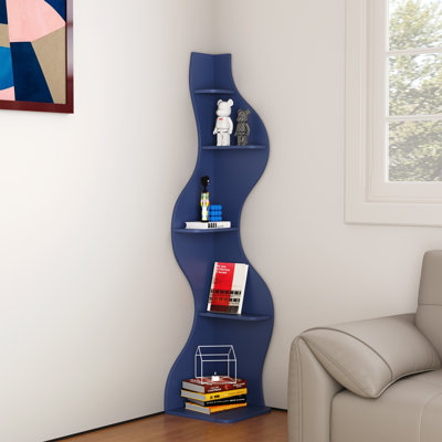 Bibliothèque d'angle moderne, grande étagère d'angle à 5 niveaux pour petits espaces, bibliothèque d'angle ondulée avec rangement, étagère en bois pour plantes, livres et décor, plusieurs couleurs et tailles (rose)