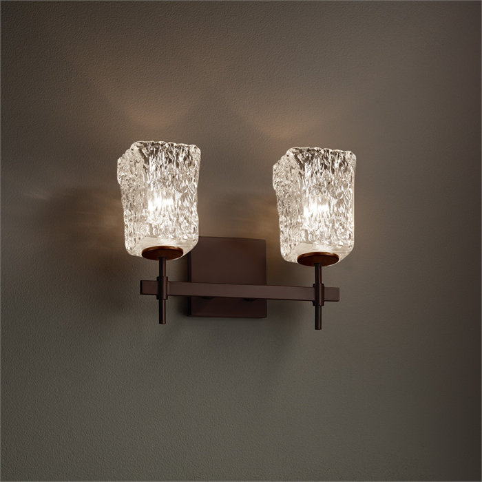 Éclairage pour salle de bain 2 lumières Safije, Bronze foncé, Blanc givré