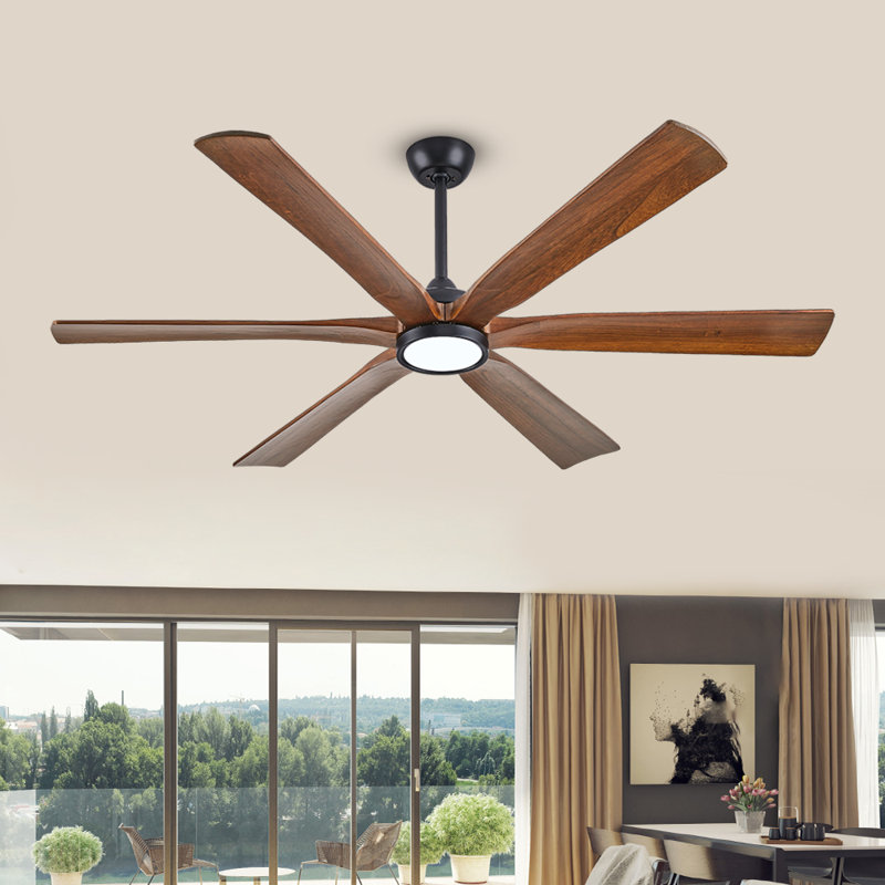 Modern Ceiling Fan With Remote, 6 Solid Wood Blades, Quiet Dc Motor, Outdoor Ceiling Fan For Covered Patios With Light, Black