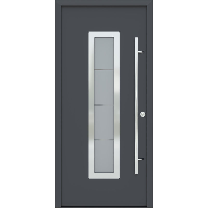 Porte d'entrée en acier pré-suspendue, S'ouvre à gauche vers l'intérieur, Antracite