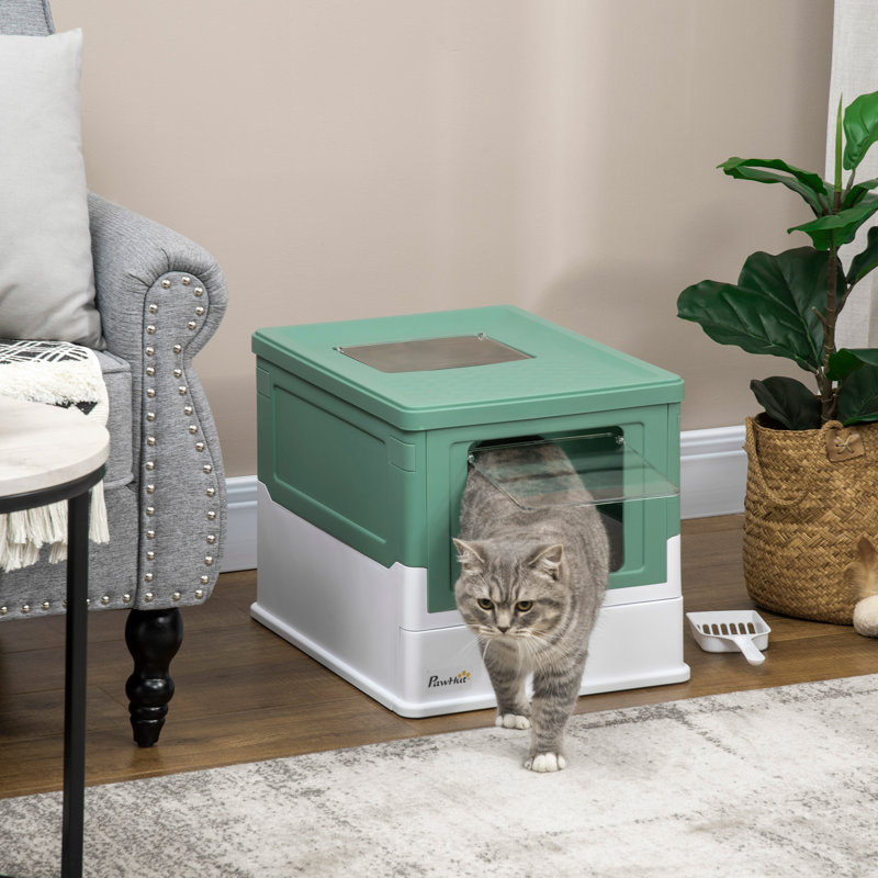 Bac à litière pour chat avec cuve entièrement fermé PawHut, Bleu / blanc