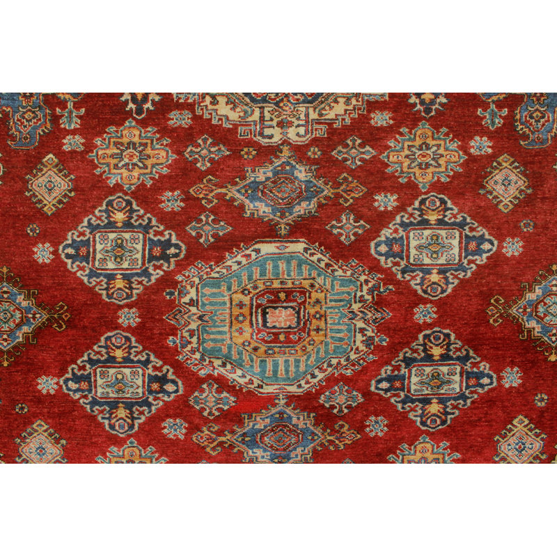 Tapis rouge en laine noué à la main de conception unique 8 pi 0 po x 10 pi 4 po Aquino