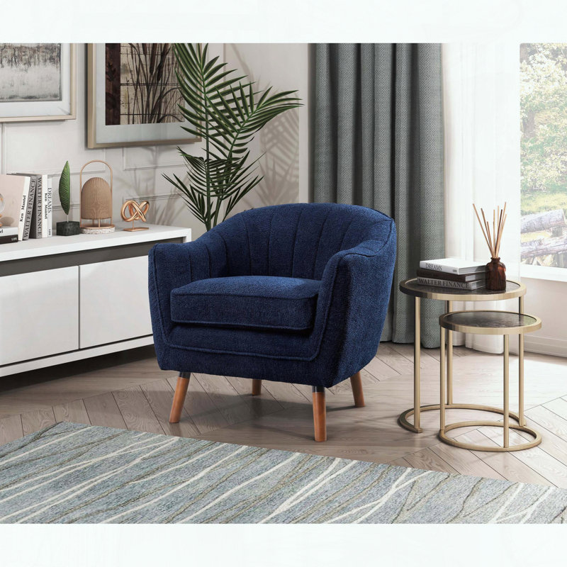 Chaise de style Mid-Century avec dossier à surpiqûres, Bleu