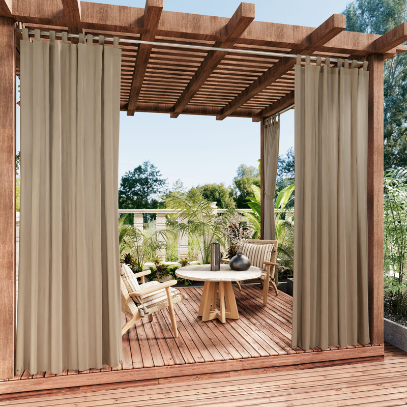 Antina Outdoor Solid Single Curtain Panel, 52" W x 96" L, Khaki