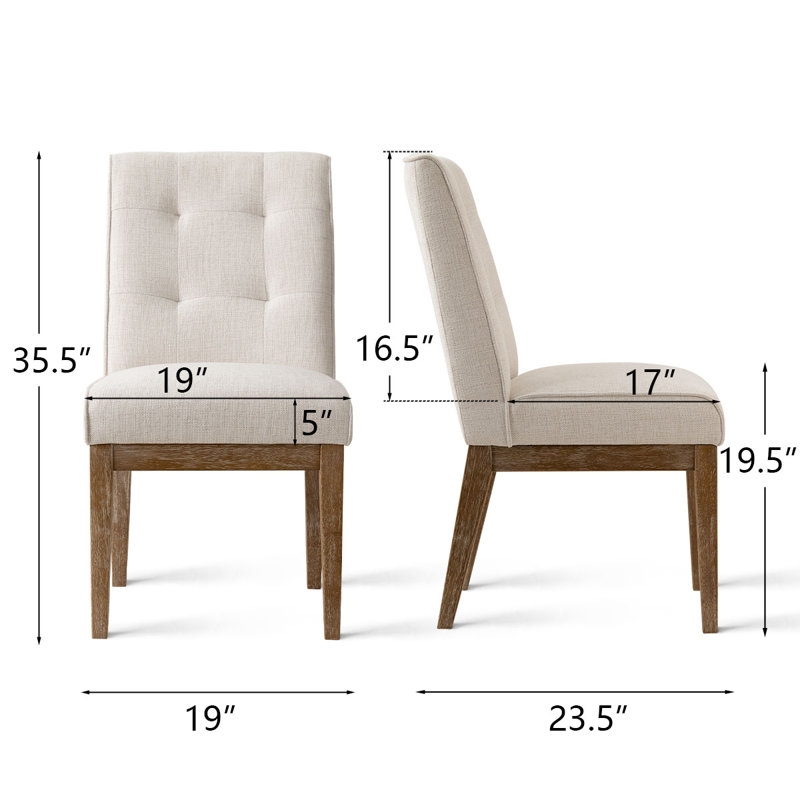 19.5" Seat Height Tweed Upholstered Kitchen Dining Chair, Beige