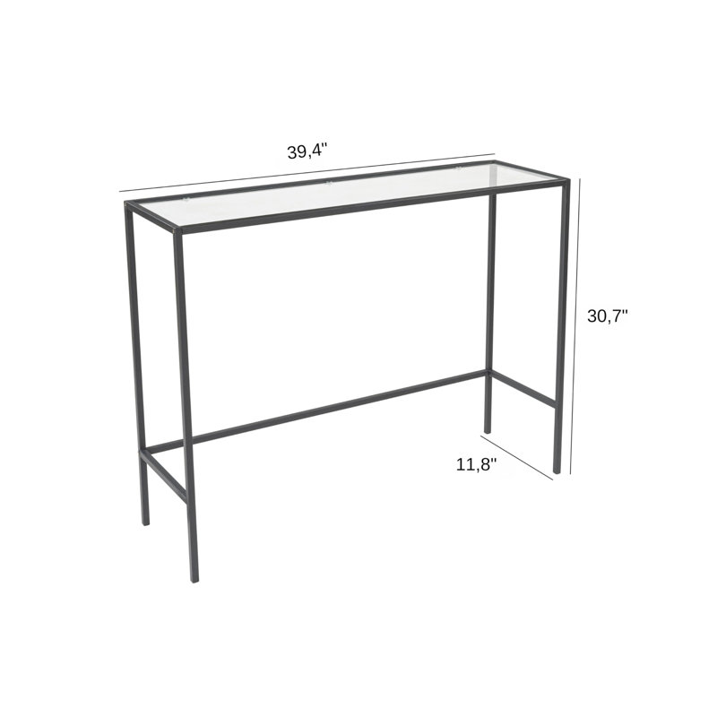 13.8'' Glass Top Console Table, 100cm L x 30cm W x 80cm H, Black, Clear