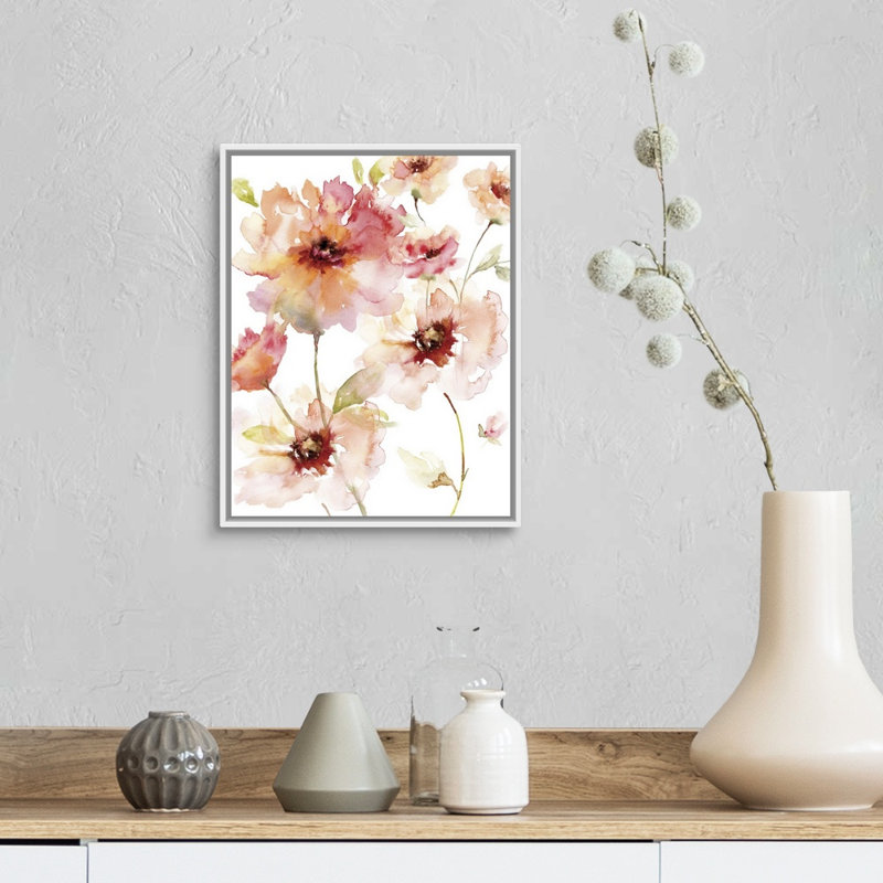 «Translucent Reds I», reproduction d'art sur toile, H 15,7 po x l 12,7 po x P 1,75 po, Cadre flottant blanc