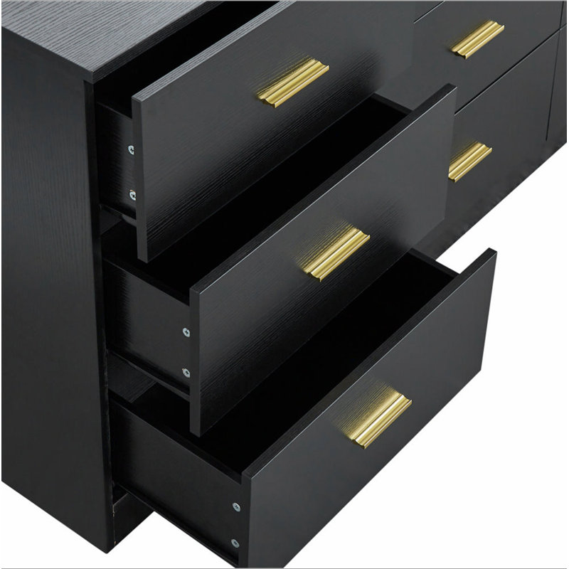Commode moderne à 9 tiroirs pour la chambre à coucher - Vaste commode de rangement, Noir
