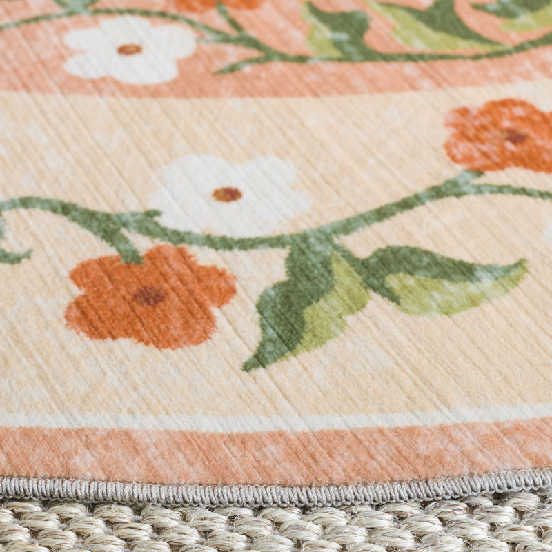 Tapis floral lavable à la machine à performance de 195 cm MSRW, Rond 6 pi