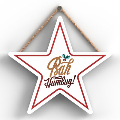 Xmas Bah Humbug Holly Wooden Star Plaque