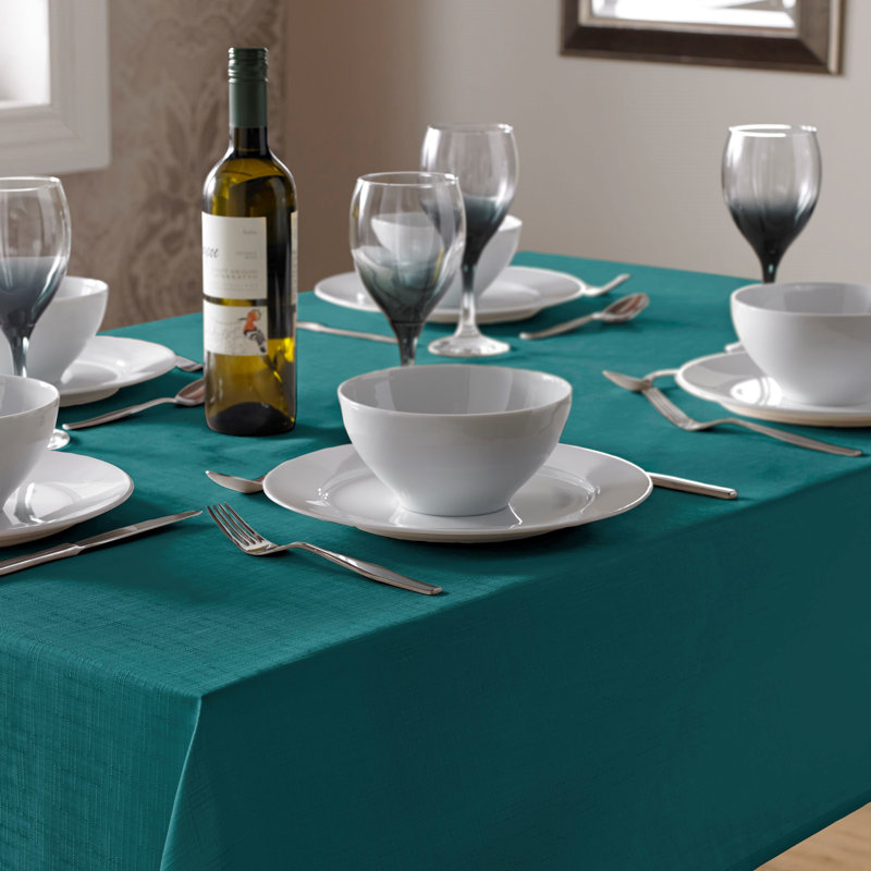 Bourland Plain Linen Look Tablecloth, 85cm W Round, Teal