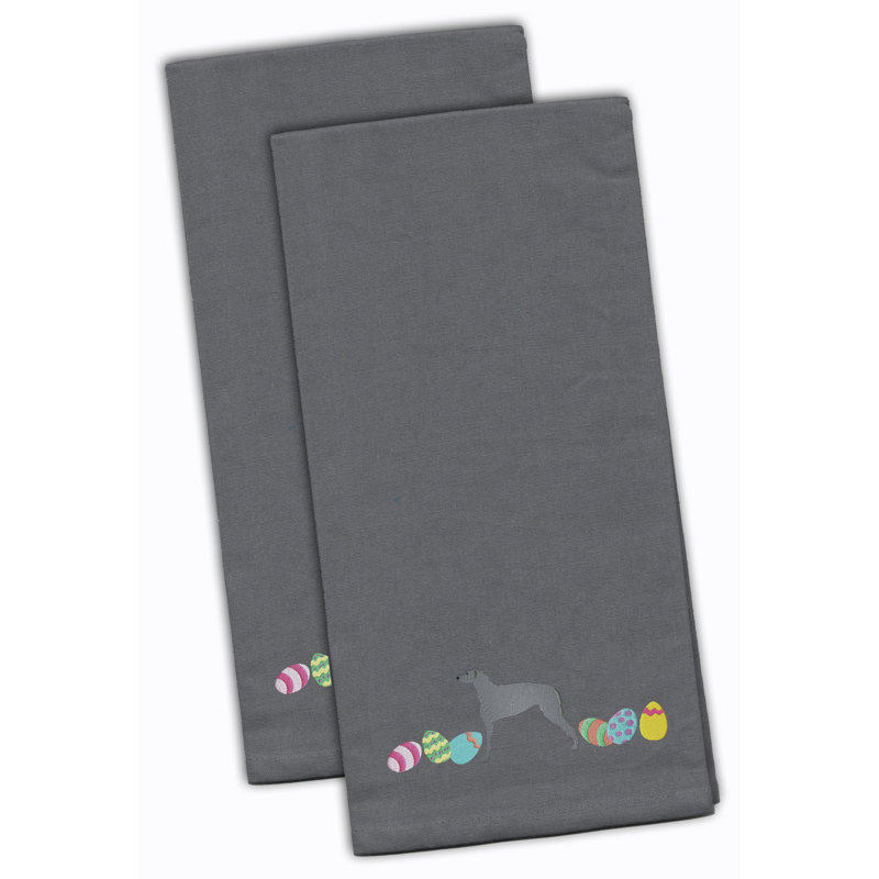 Cotton Embroidered Tea Towel Kitchen Towel, Gray, 28" H x 19" W x 0.1" D
