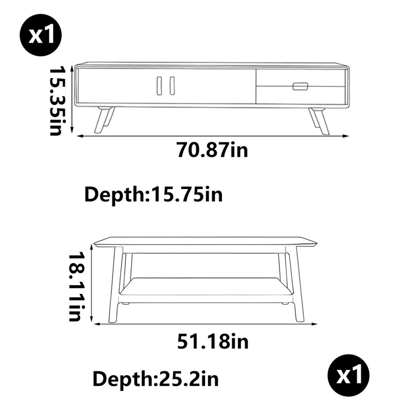 Table basse tout en bois massif avec meuble télé