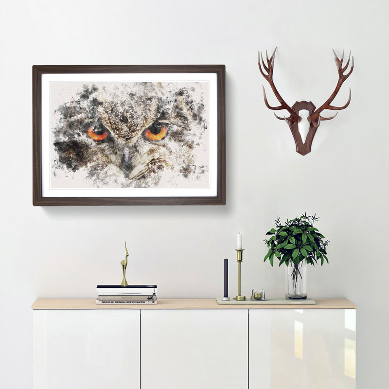 Great Horned Owl - Picture Frame Painting Print, 40cm H x 60cm W x 2cm D, Walnut Framed