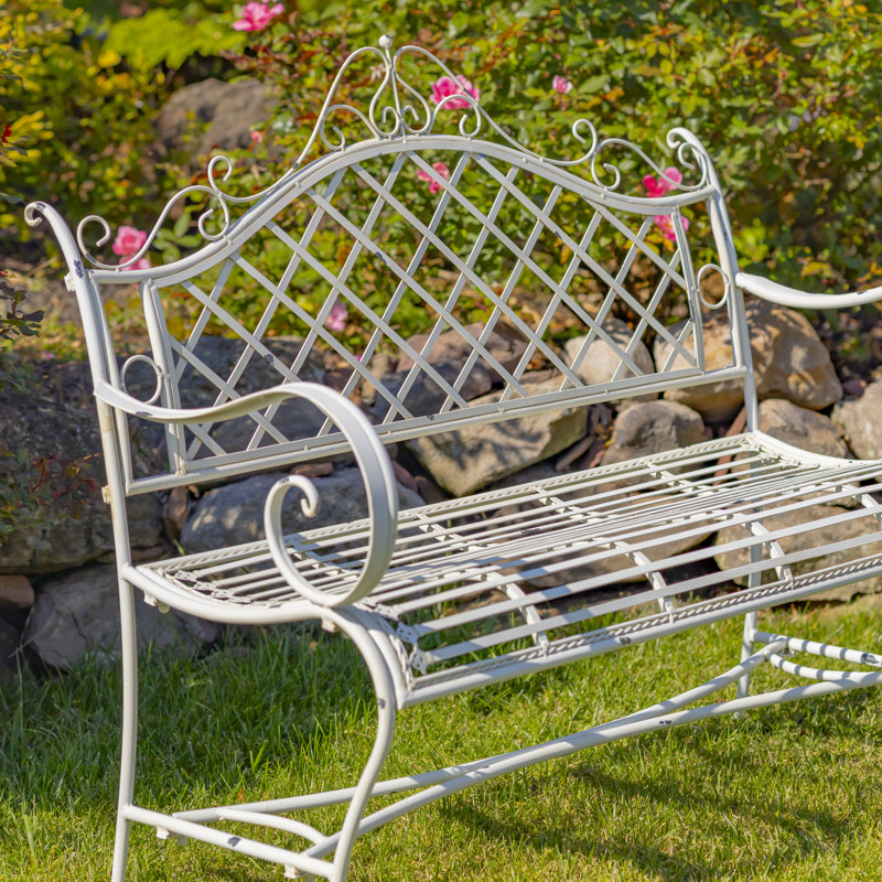 Banc de jardin en métal Stephania, Blanc antique