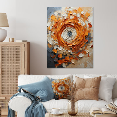 Collage abstrait en spirale orange et blanc - Art mural abstrait en métal
