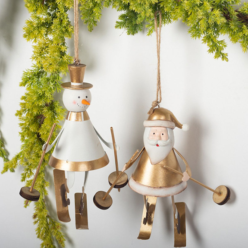 Ensemble de 2 décorations de père Noël et bonhomme de neige en métal