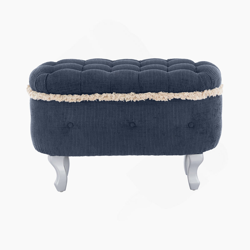 29.5'' Storage Benches, End Of Bed Bench With Button-Tufted, Fabric Upholstered Storage Ottoman, Window Bench With Fringe, Shoe Cabinet Bench, Footboard Bench For Bedroom, Entryway, Cloakroom,Blue