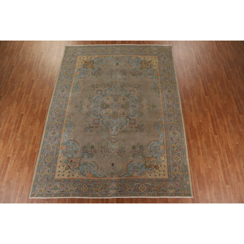 Tapis persan Tabriz patiné délavé surteint noué à la main 10 x 13