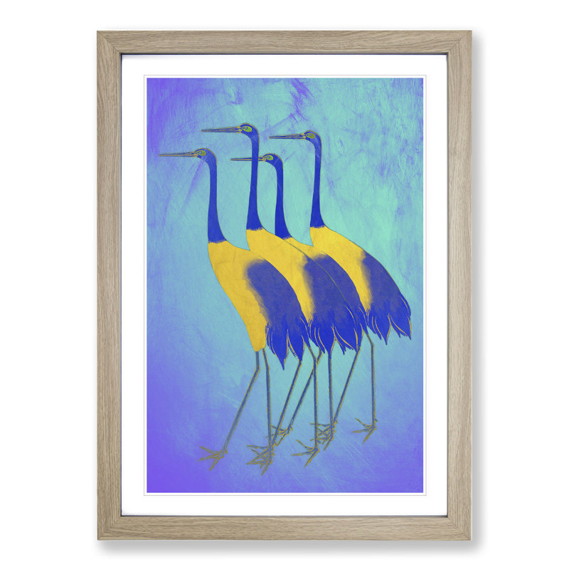 Golden Cranes - Picture Frame Painting, 48cm H x 36cm W x 2cm D, Oak Framed