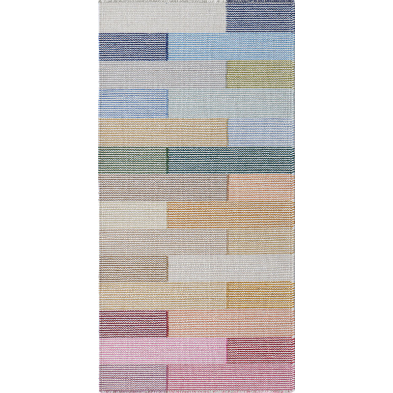 Illusion Patchwork Handwoven Wool Pink/Blue/Gray Area Rug, Runner 2'6" x 5'
