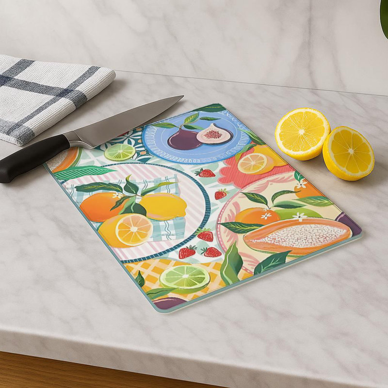 Durable Tempered Glass Cutting Board, 7.9 x 11.8 inches | 100% Antibacterial, Non-Slip Silicone Feet | Easy Clean Surface, Perfect for Food Prep & Kitchen Use, Not Dishwasher, Microwave, or Oven Safe