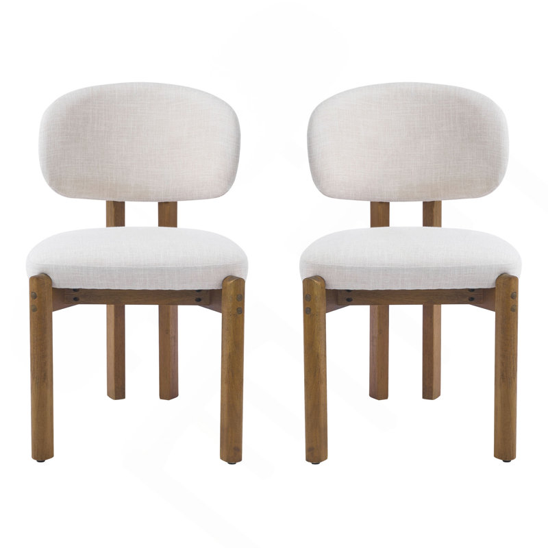 Chaises de salle à manger rembourrées beiges Mid-Century, 2, Noyer