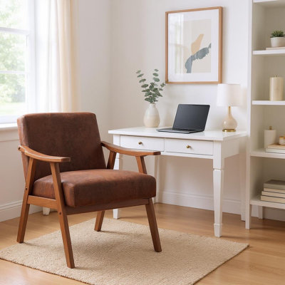 Mid-Century Upholstered Guest Office Chair with Wood Frame and Armrests by Latitude Run