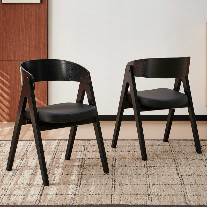 4 Solid Wood Upholstered Dining Armchairs, 2, Black