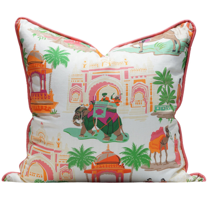 Bara Bazaar Pillow Cover, White/Green/Orange, 24" H x 24" W