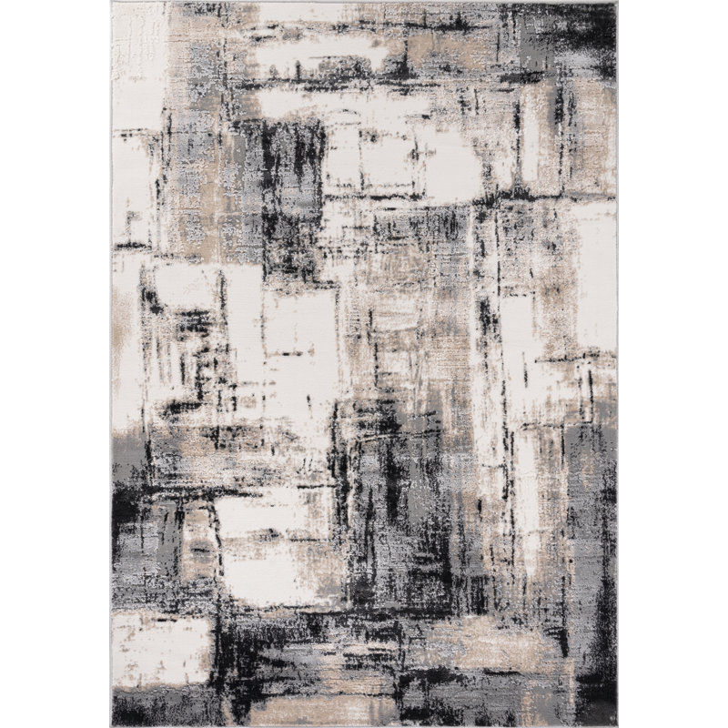 Odena Collection Transitional Anthracite/Beige Abstract Area Rug, Rectangle 2' x 3'
