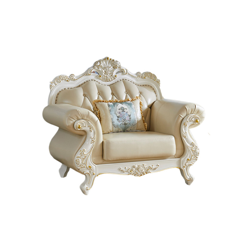 Fauteuil en cuir massif de style européen avec canapé en bois véritable de 51,9 po de largeur