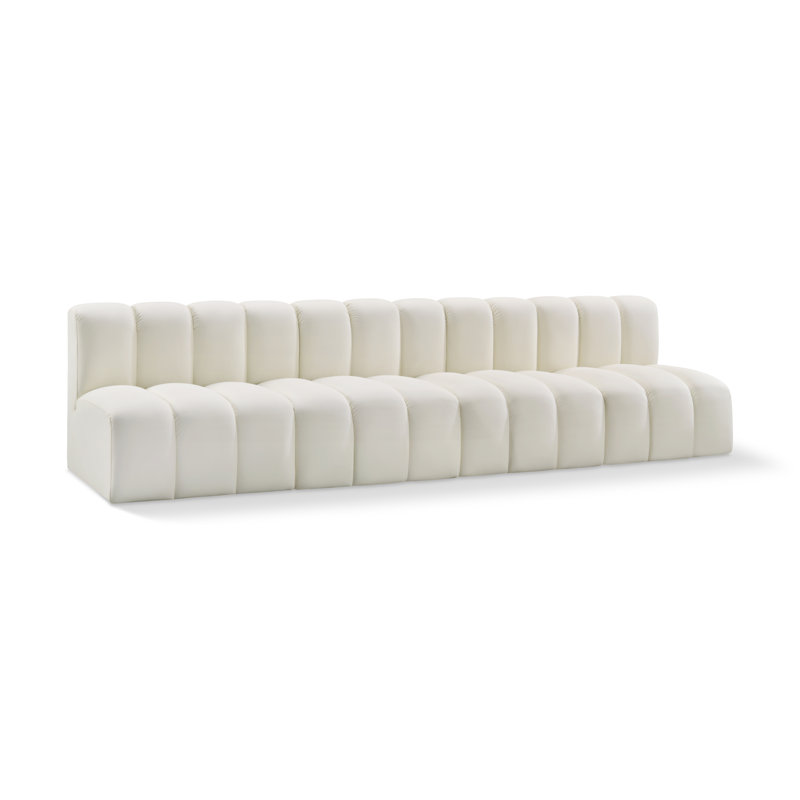 Hylee 119'' Upholstered Sofa, Cream Vegan Leather
