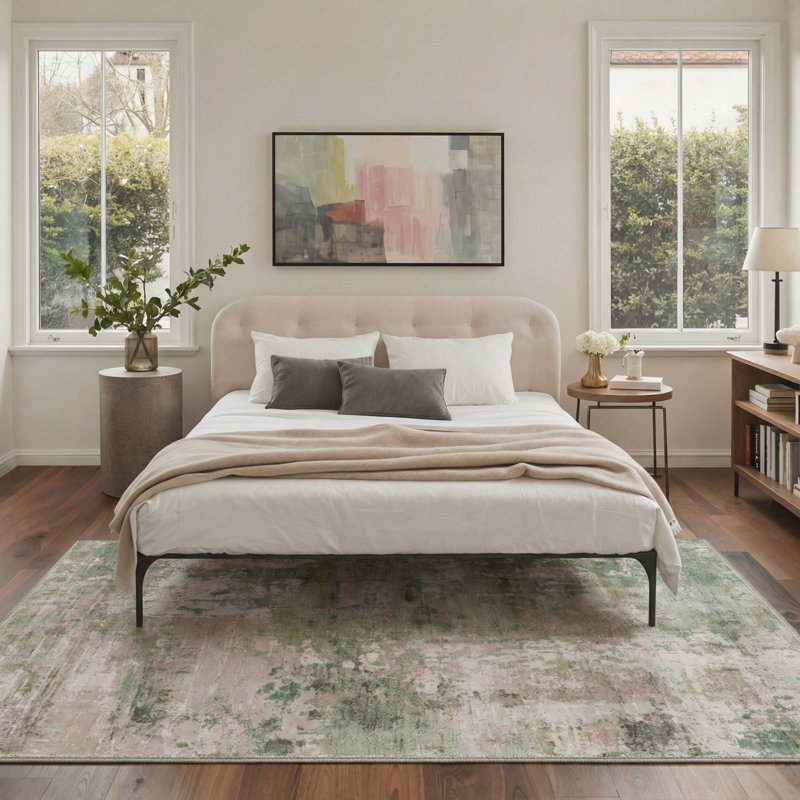Lucchesi Mistral Abstract Machine Washable Grey / Pink / Green Indoor Area Rug with Non-Slip Backing, Rectangle 8' x 10'