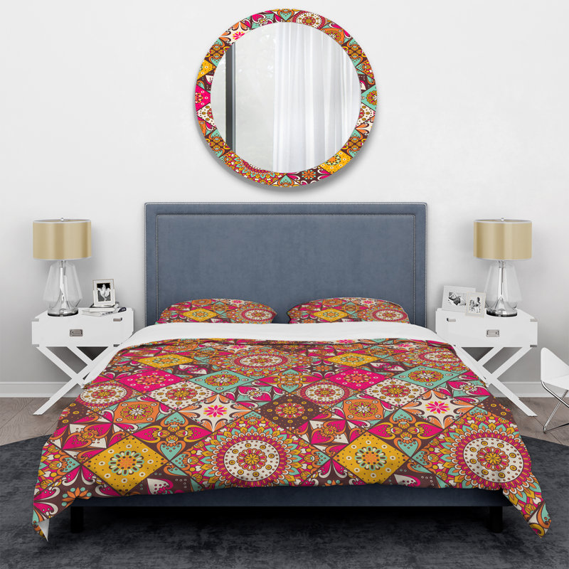 Patchwork floral rose - ensemble de housse de couette abstrait - microfibre de polyester