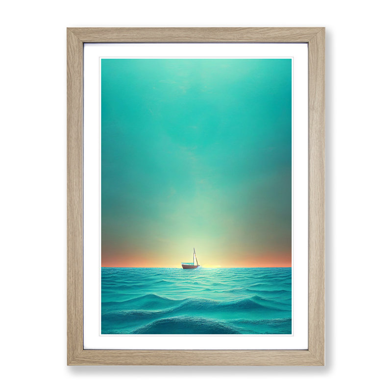 Boat Awaiting Sunrise - Wall Art, 66cm H x 48cm W x 2cm D, Oak Framed, White