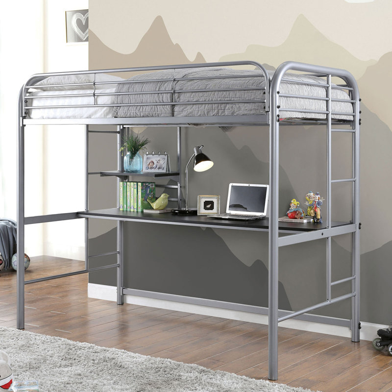 Adabella Kids Twin Loft Bed, Silver
