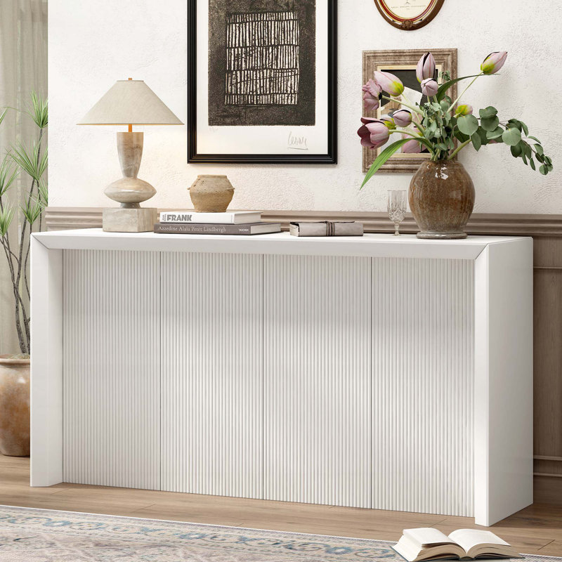 Console en placage de bois d'acacia, Beige