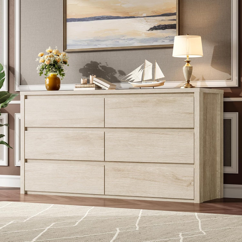 6-Drawer Dresser for Bedroom, Wide Handle-Free Wood Chest, Modern Storage Cabinet for Living Room, Hallway, Entryway, Ivory
