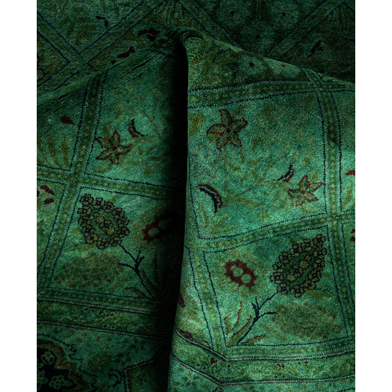 Overdyed Hand-Knotted Wool Modern-Contemporary Green Area Rug 5' 1" x 5' 1"