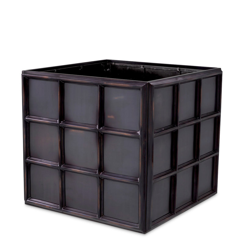 Grid Handmade Metal Planter, Antique Bronze, 24.02" H x 26.57" W x 26.57" D