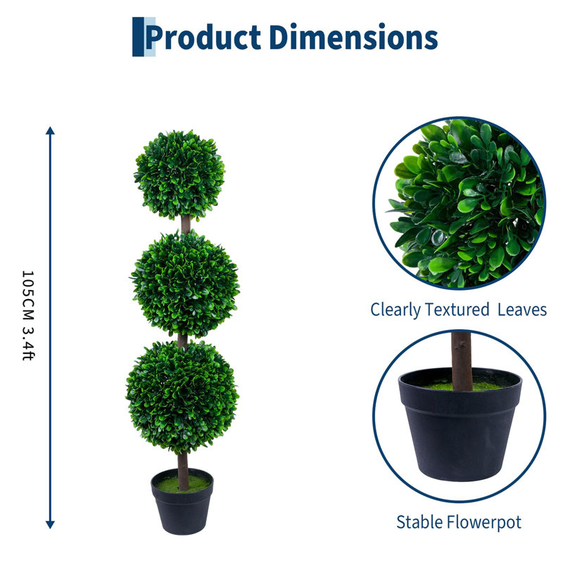 3.4 Ft Artificial Boxwood Topiary Tree for Home and Office