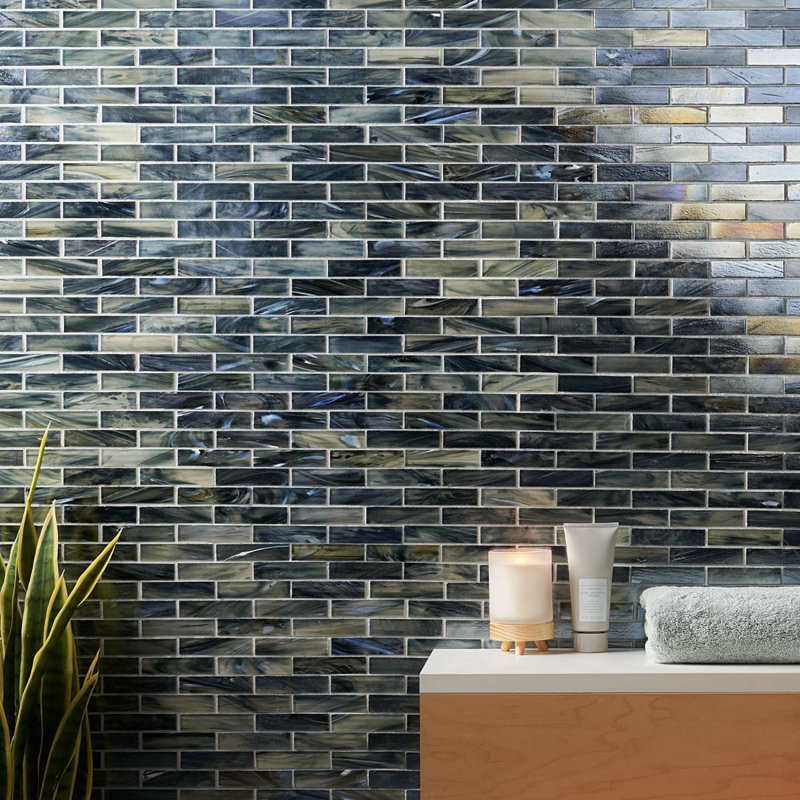 Artwater Iridescent Polished Glass Mosaic Tile, Night Black