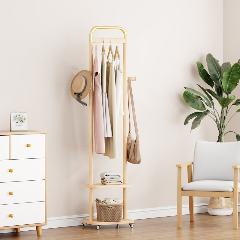 Portemanteau 71 po en bois d'hévéa massif, cintre à finition naturelle pour entrée, chambre à coucher et salon