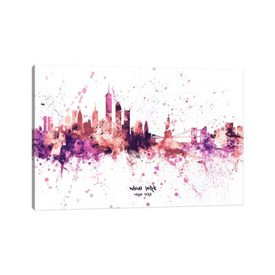 New York Skyline Splash Pink by Michael Tompsett - 1 Piece Wrapped Canvas Painting