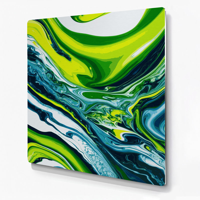 Abstrait art fluide en métal vert 42, H 12 po x l 12 po